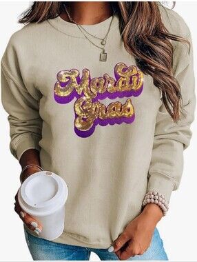 Mardi Gras Sweatshirt Tan Size M